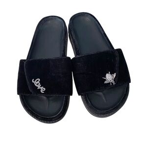 Joie Black Leather Interior & Velvet Exterior w/Silver Accent Slides US 7